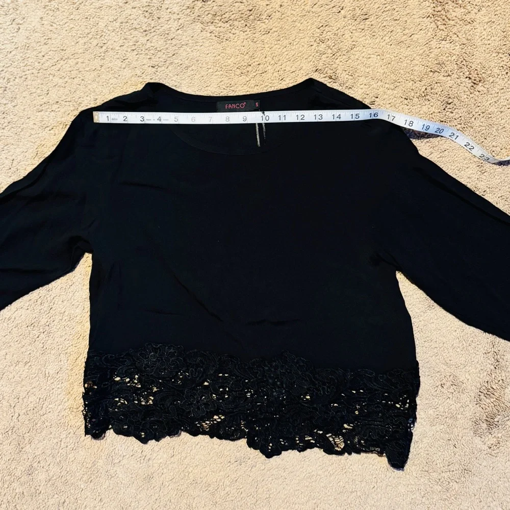 Fanco • Black Sheer Lace Detail Long Sleeve Top